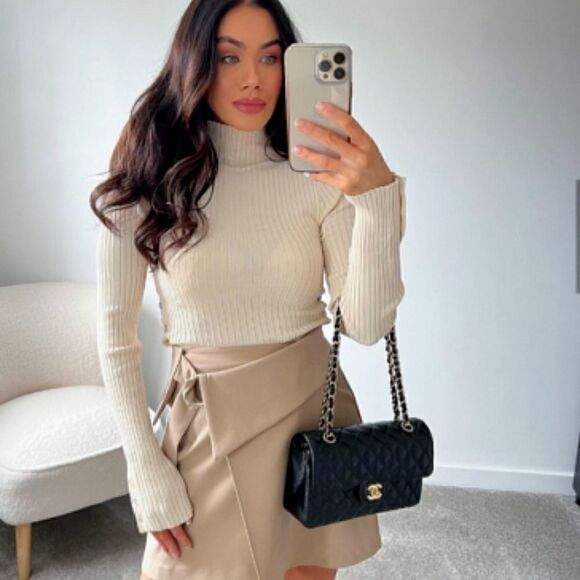 ZARA CROSSED MINI SKIRT LIGHT BEIGE NWT - Picture 1 of 7